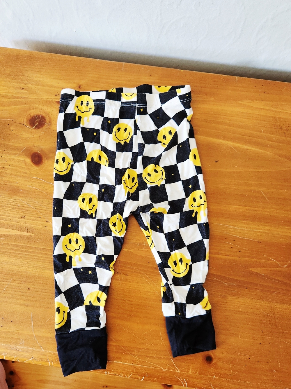 Bamboo Black White Checkered Sweatpants with Yellow Smiley Faces